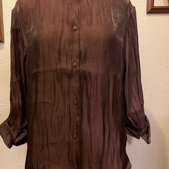 ASOS DESIGN Oversized Metallic Shirt Chocolate Size 4 - Picture 6 of 16